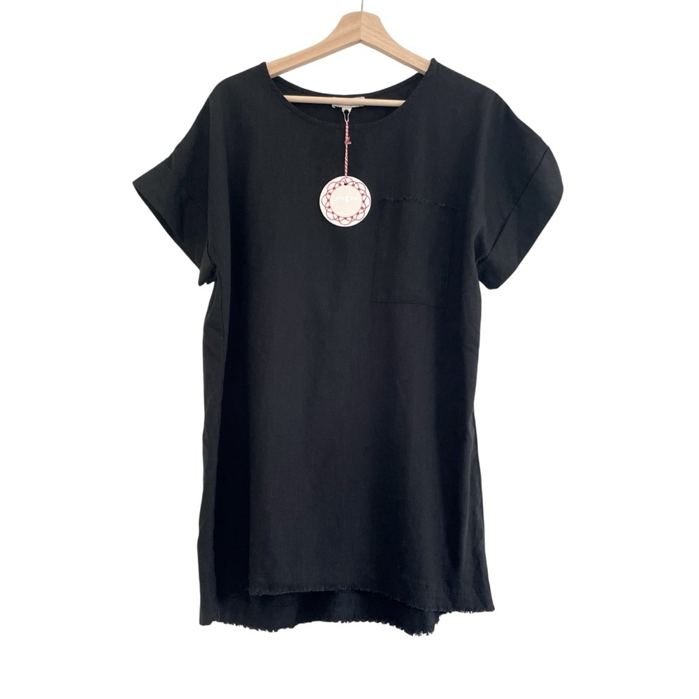Umgee Linen Blend Beach Resort Lagenlook Neutral Minimal Tunic Dress Top M NWT